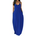 thumbnail image 4 of Women Pocket Long Dress Sexy V-Neck Sleeveless Loose Casual Dresses Summer Spaghetti Strap Solid Color Beach Maxi Dress S-5XL, 4 of 6