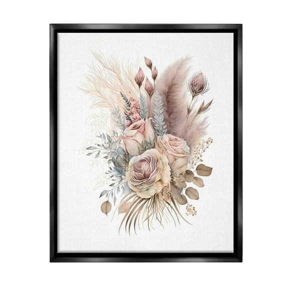 Stupell Industries Boho Neutral Roses Botanical & Floral Painting Black Floater Framed Canvas Art Print Wall Art, 17 x 21