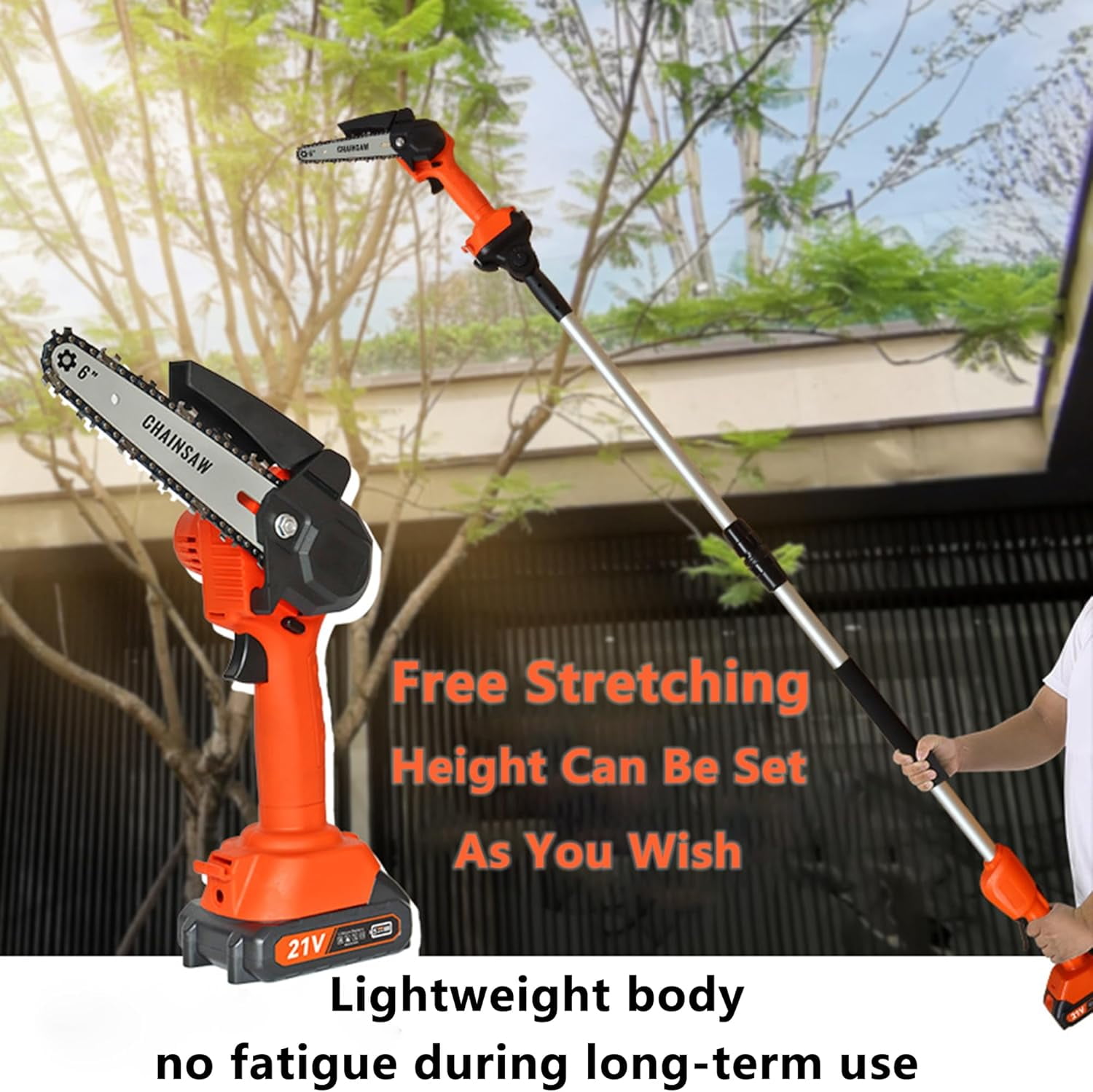 LEXKUYI Cordless Pole Saw, Mini Chainsaw, Electric Pole Saw for Tree Trimming, Tree Trimmer Limb Branch Cutter Pruner