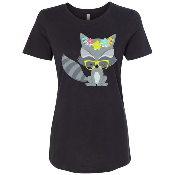 Inktastic Hipster Raccoon, Raccoon with Glasses, Flowers Women's T-Shirt