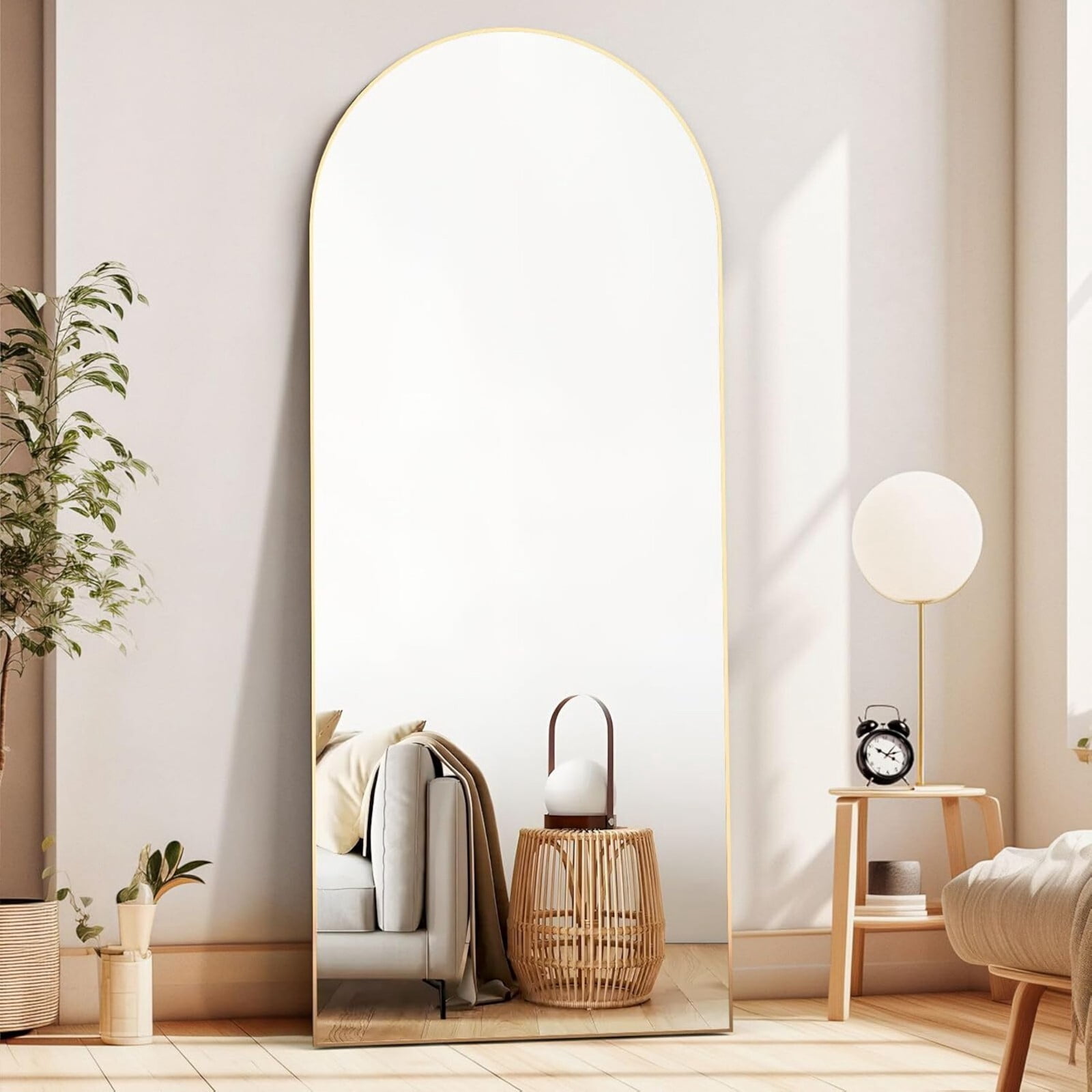 BEAUTYPEAK 67"x 30" Arched Full Length Metal Standing Floor Mirror, Gold