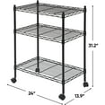 thumbnail image 3 of 3-Tier Adjustable Shelving Unit, -Grade Steel Wire Shelving Rack with 3" Wheels, Heavy Duty Storage Chrome Shelves for Garage, Kitchen, Living Room, 24" W x 14" D x 32.75" H, Black, 3 of 8