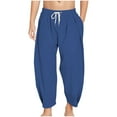 thumbnail image 2 of MKOSPLRT Linen Harem Pants for Kid Girls Boys Elastic Waist Cropped Pants Solid Baggy Lounge Pants with Pocket, 2 of 7