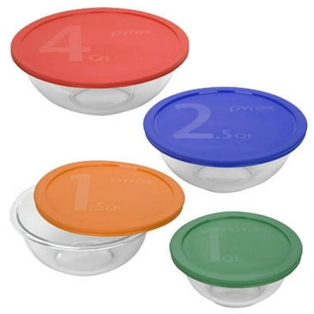 

World Kitchen-pyrex/corelle Pyrex 8 Piece Mixing Bowl With Colored Lid Set 1 QT With Green Plast