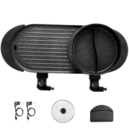 KFFKFF Grill and Hot Pot Combo, 2200W Electric BBQ and Hotpot, Korean Shabu Shabu Style, Dual Temperature Control, Non-stick Surface, Suitable for Family Gathering of 1-6 Persons