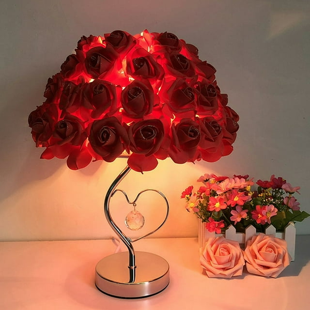 Simulation Rose Table Lamp Eco-Friendly Ornamental Heart Nightstand Lamp Home Decor