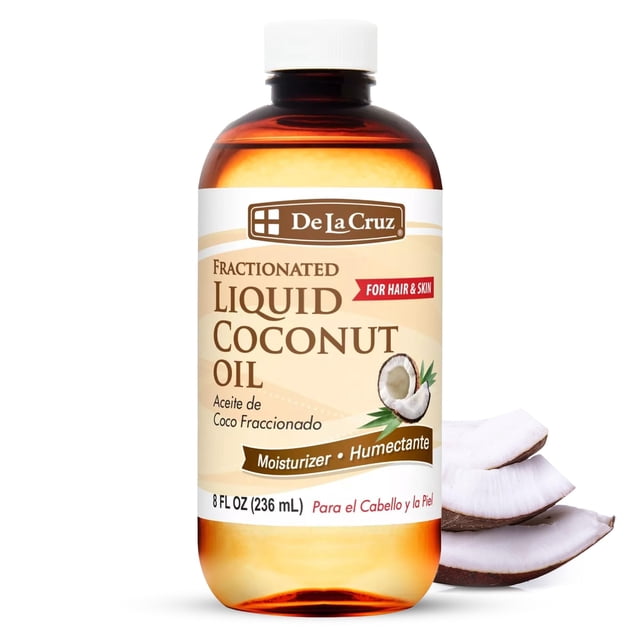 Aceite de coco líquido fraccionado De La Cruz - Aceite de coco líquido para piel y cabello - Hidratante natural para piel y cabello - 8 FL OZ