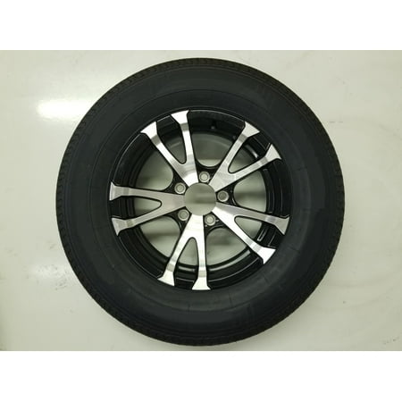 - Radial Trailer Tire On Rim ST205/75R15 Load C 5 Lug Aluminum Black Avalanche