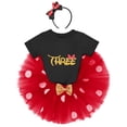 thumbnail image 3 of IBTOM CASTLE Toddler Girls 3rd Birthday Outfit Polka Dots Romper Tutu Dress Mouse Headband Princess Skirt 3PCS Set for Photo Shoot 3 Years Red + Black, 3 of 8