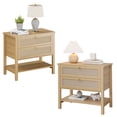 thumbnail image 2 of EDTara Rattan Night Stand Set, Pair Of Mid Century Modern Bedside Tables With Storage Shelf and Drawers, 2 of 9