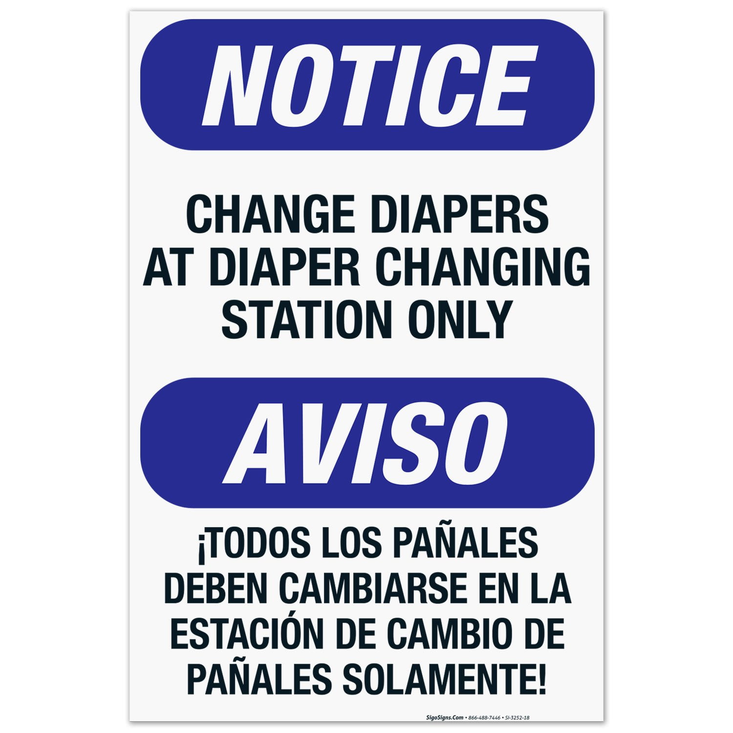 Change Diapers At Diaper Station Only Sign, Bilingual English Spanish