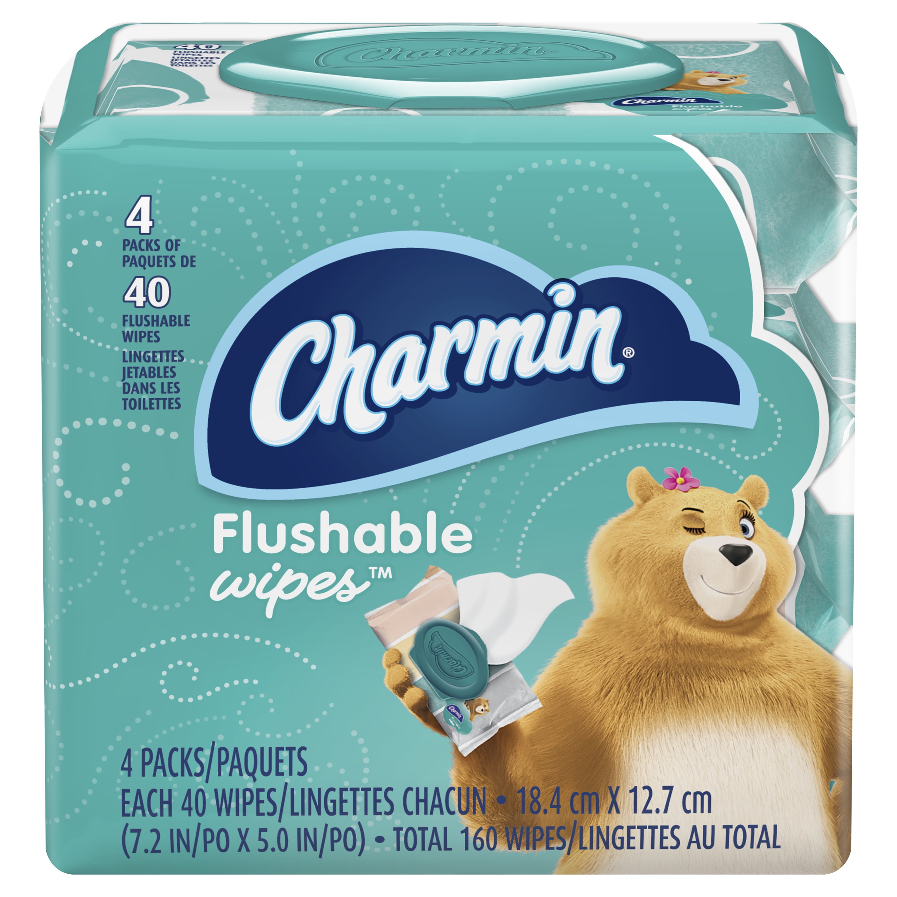 Charmin Flushable Wipes, 4 packs of 40 wipes, 160 wipes total