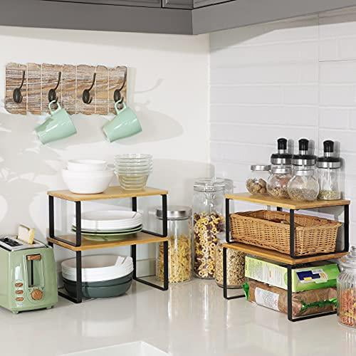 SONGMICS Cabinet Shelf Organizer Set of 4 Kitchen Counter Shelves Black and Natural UKCS10NB Walmart