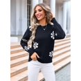 thumbnail image 2 of Womens Cute Flower Sweater Oversized Crewneck Knit Pullover Top Ribbed Knit Winter Outfits Jumper Tops, 2 of 8