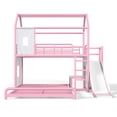 thumbnail image 3 of Bellemave Twin Over Full Bunk Bed with Slide and LED, Metal Floor House Bed with Wardrobe and Movable Storage Cabinet for Kids, No Box Spring Required, Pink, 3 of 9