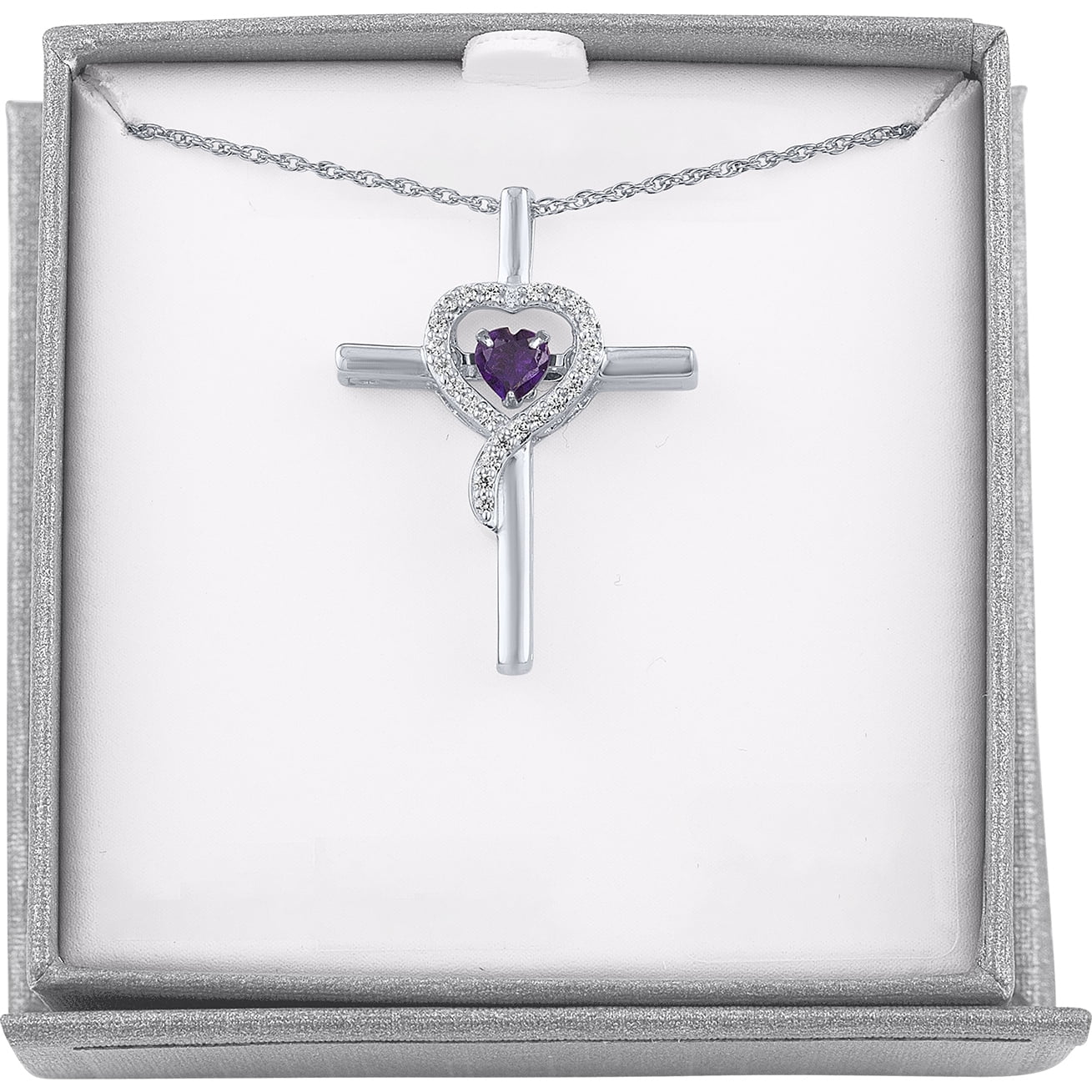 Brilliance Fine Jewelry Women's Purple Amethyst Sterling Silver Cross Pendant, 18"