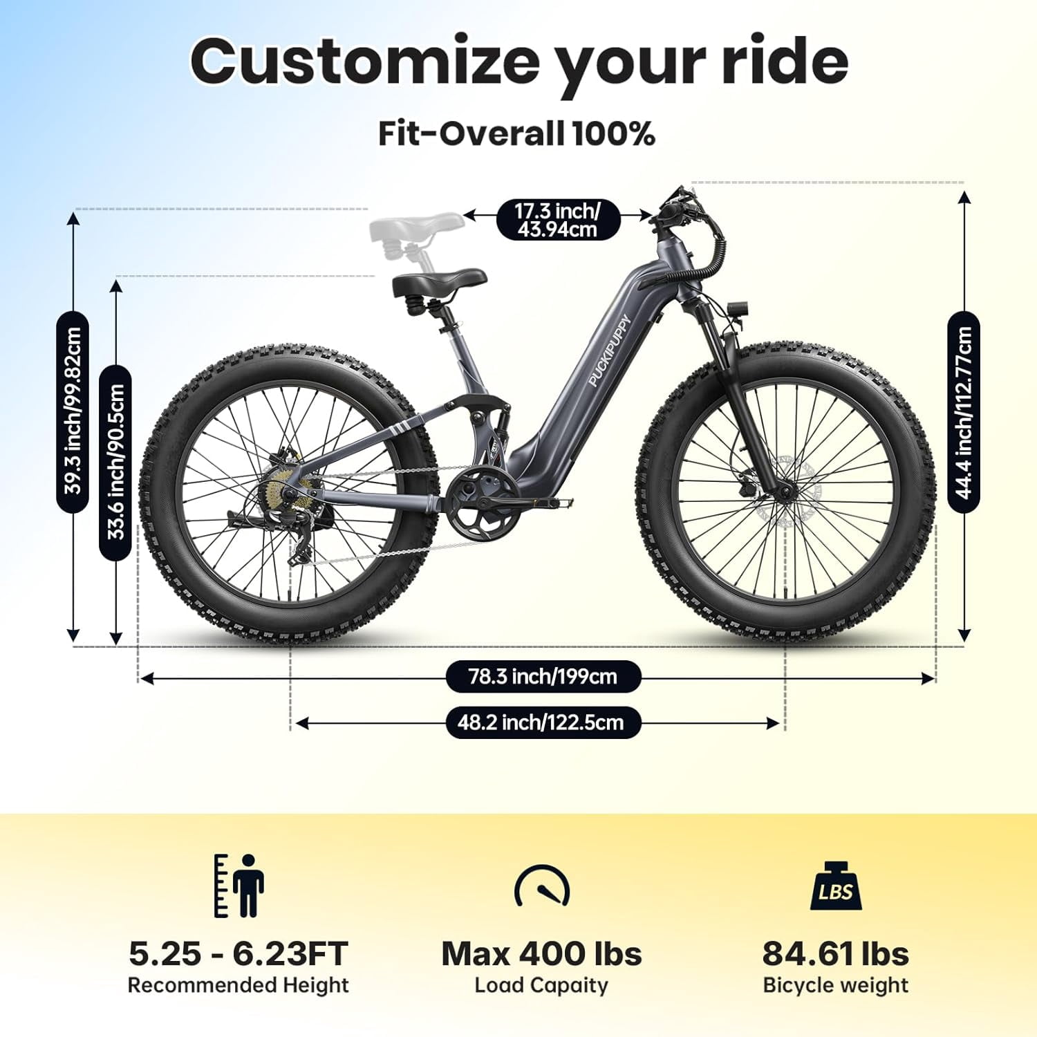 PUCKIPUPPY Electric Bikes for Adults 26" Step-Thru Ebikes 960W Peak Motor 80Miles Range 28mph Max Speed 48V 20AH Battery Full Suspension Fat Tire Mountain E Bike 7 Speed, Comply with UL2849 By SGS