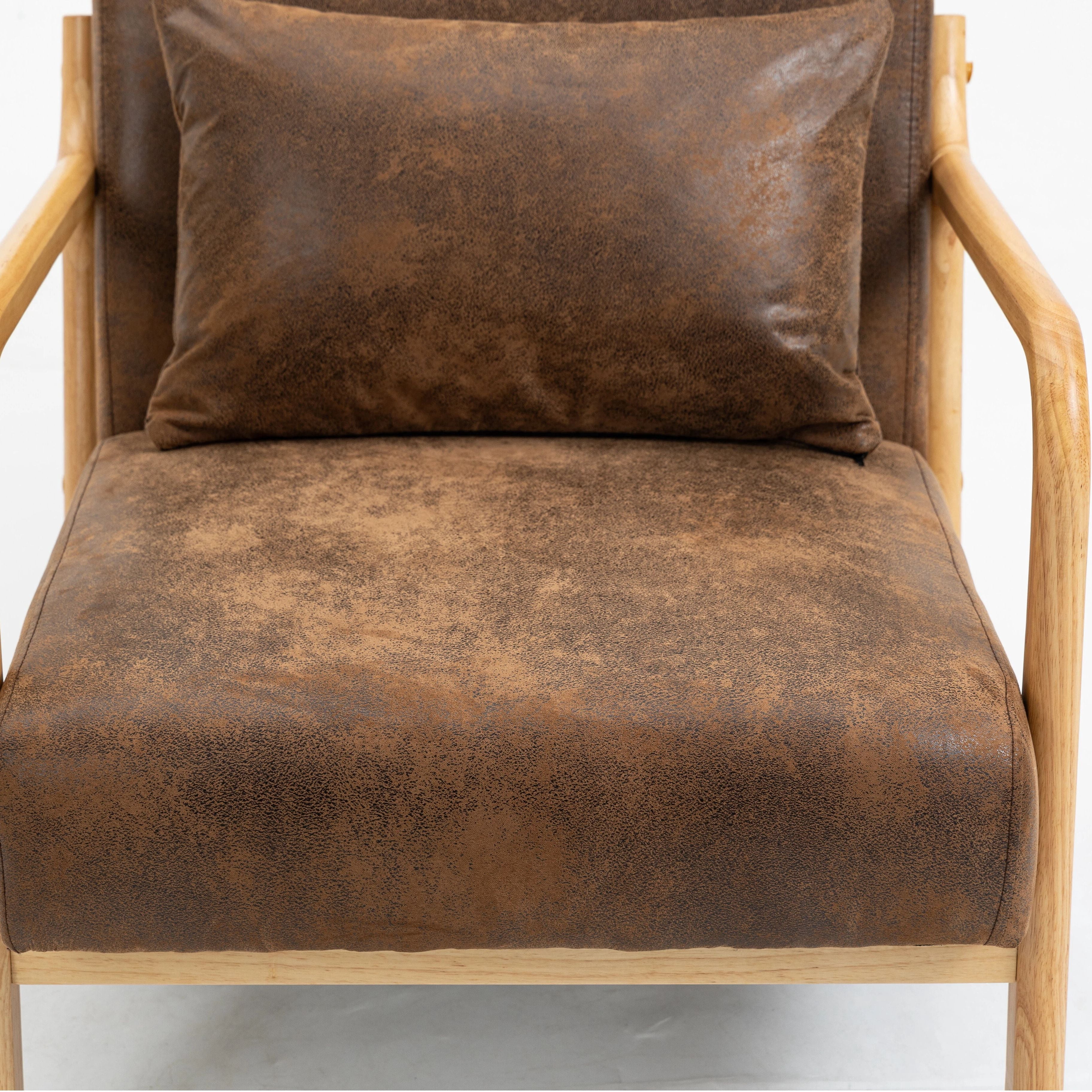 Euroco Mid-Century Modern Accent Chair, Upholstered Armchair with A Pillow and Wood Legs,Comfy Reading Chair for Living Room Bedroom Office,Antique Brown