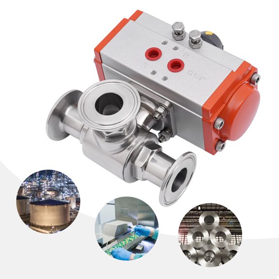 T-Type Sanitary Pneumatic Ball Valve Tri-Clamp Quick Ferrule 3-Way SS304 1 inch