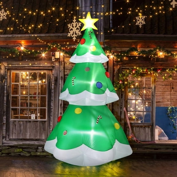 82.7in Inflatable Christmas Tree Decoration, Built-in LED Lights, Colorful Accents & Star Topper, Indoor/Outdoor Yard/Store Holiday Decor