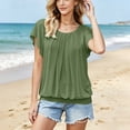 thumbnail image 5 of TGSLY Ruffle Short Sleeve Tops for Women Lightweight Thin Casual Crew Neck Front Pleated Blouses Loose Flowy Dressy Elastic Banded Hem Solid Color Tshirts XL, 5 of 9