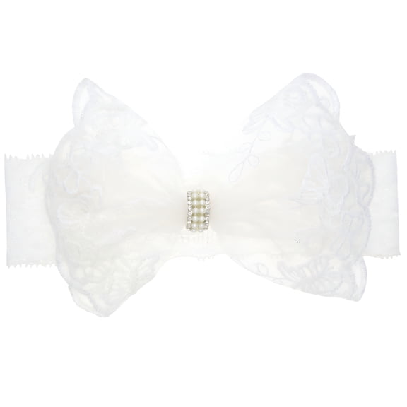 TUWAFE Baby Elastics Hair Bows Headband Newborn Lace Bow Headband Kids Soft Headband Newborn Headband Bows White