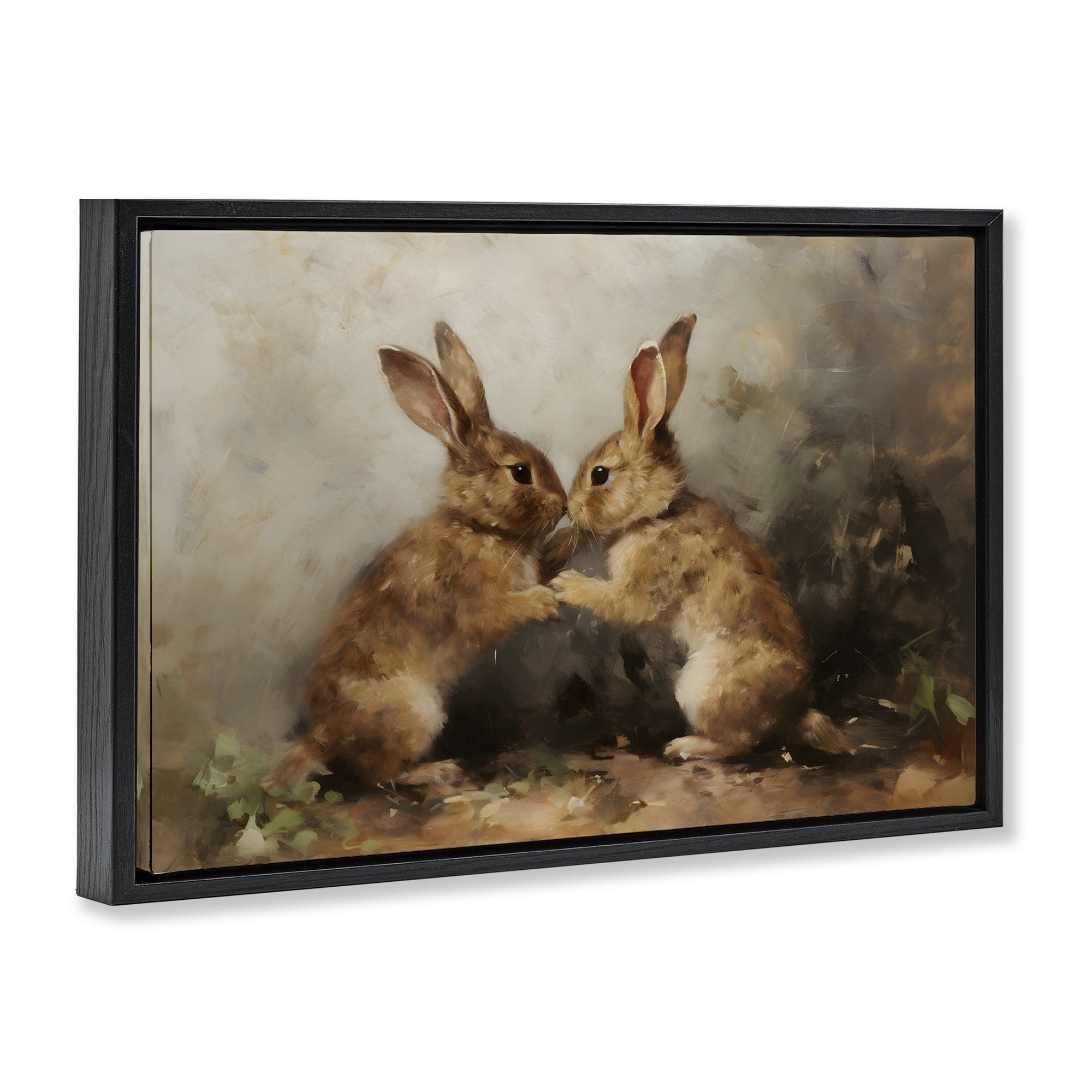 Stupell Industries Bunny Boxing Duo Animals & Insects Painting Black Floater Framed Canvas Art Print Wall Art, 25 x 17