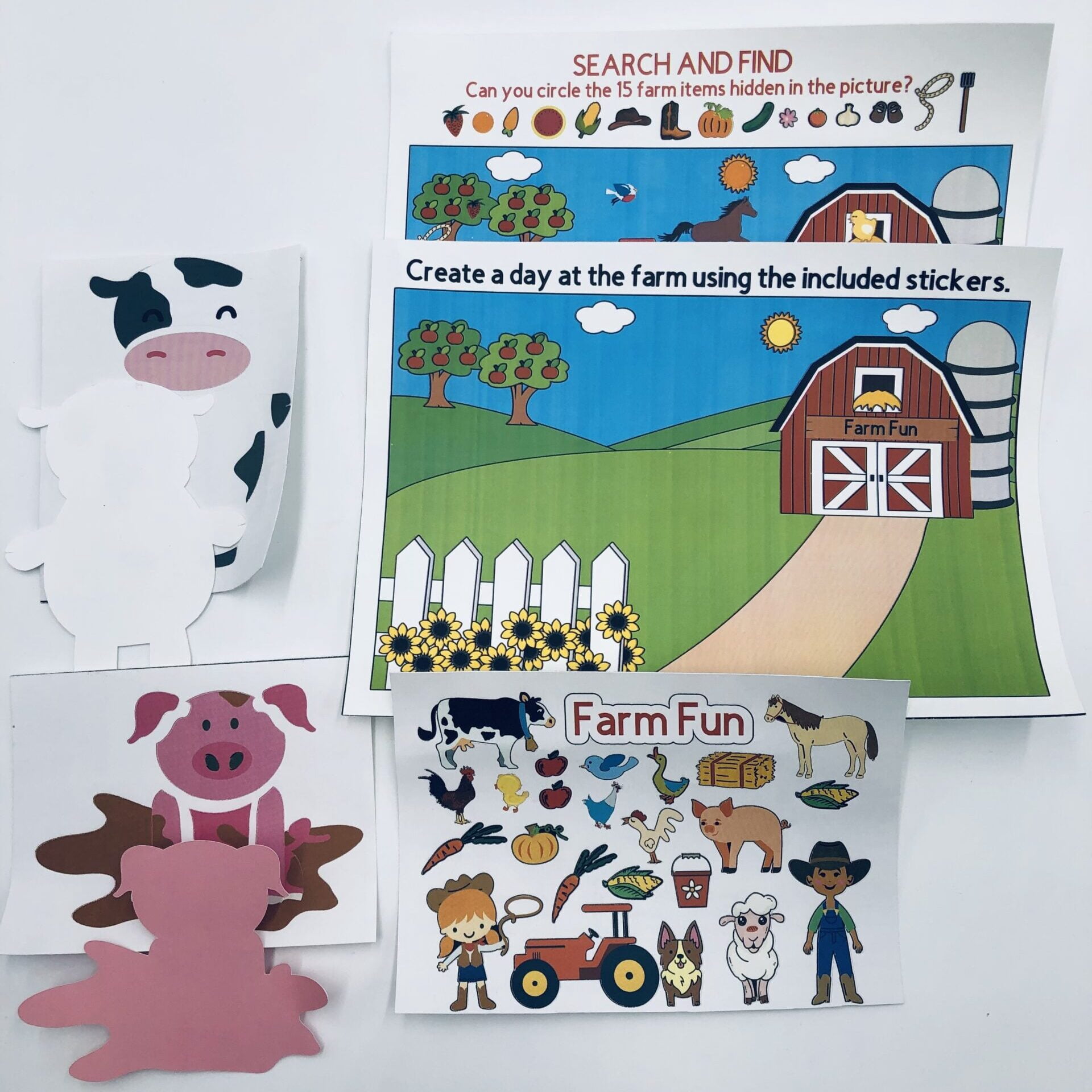 Timeless Desserts Farm Animals Theme Gift Basket for Kids-Book, Birthday Favor, Cow, Pig