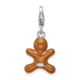 thumbnail image 3 of Sterling Silver Amore La Vita Polished 3-D Enameled Gingerbread Cookie Charm Pendant with Fancy Lobster Clasp, 3 of 4