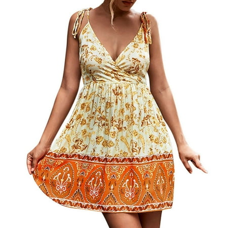 

Pink Dress Wedding Dress Womens Fashion Holiday Summer Boho Print V Neck Sleeveless Backless Slip Dress Savings Clearance Deals Sundresses for Women Black Dress Maxi Dress Yellow XL