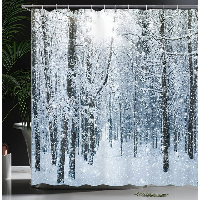 YANSION Shower Curtain Halloween Christmas Winter Snow Forest Shower