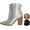 Silver, variant on : Wyatt- Womens Rhinestone Western Cowboy Sparkly Booties Zipper Stacked Block Heel Boots (Deep Gold, 11)