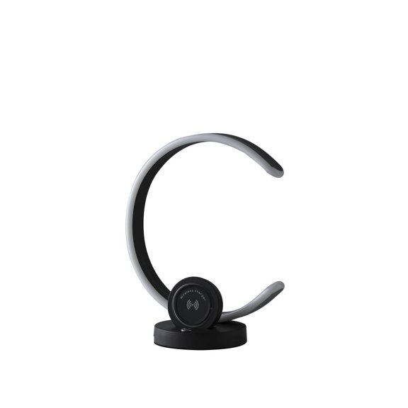 13.25" In Modern C Shape Wireless Charger Led Black Metal Table Lamp