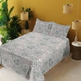 thumbnail image 2 of Ambesonne Flowers Boho Fitted & Flat Sheet with Shams 4 Pcs Set, Linear Vintage Floral, Queen, Pale Mustard White Lilac, 2 of 5