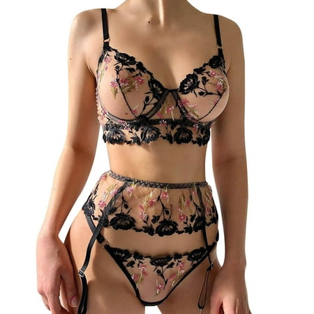 

WANYNG Ladies Lingerie Pleated 3 Piece Lace Lingerie Set Underwire Ribbed Bra And Panty Set Valentines Day Role Play Lingerie for Women plus Light Lingerie for Women