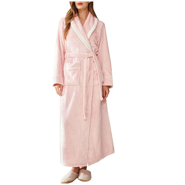 Timegard Robes de Nuit pour Femmes Peignoir à Manches Longues Longues Peignoirs en Peluche Automne Hiver Peignoir Chaud avec Poches