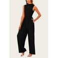 thumbnail image 6 of PRETTYGARDEN Womens Summer Jumpsuits Dressy Casual One Piece Outfits Sleeveless Mock Neck Wide Leg Pants Rompers with Pockets, 6 of 8
