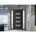 thumbnail image 4 of Front Exterior Prehung Metal-Plastic Door Frosted Glass | Manux 8113 Matte Black | 2 Side Sidelite Transoms | Office Commercial and Residential Doors Patio Garage 56x80 (W12+32+12x80) Right-hand, 4 of 6