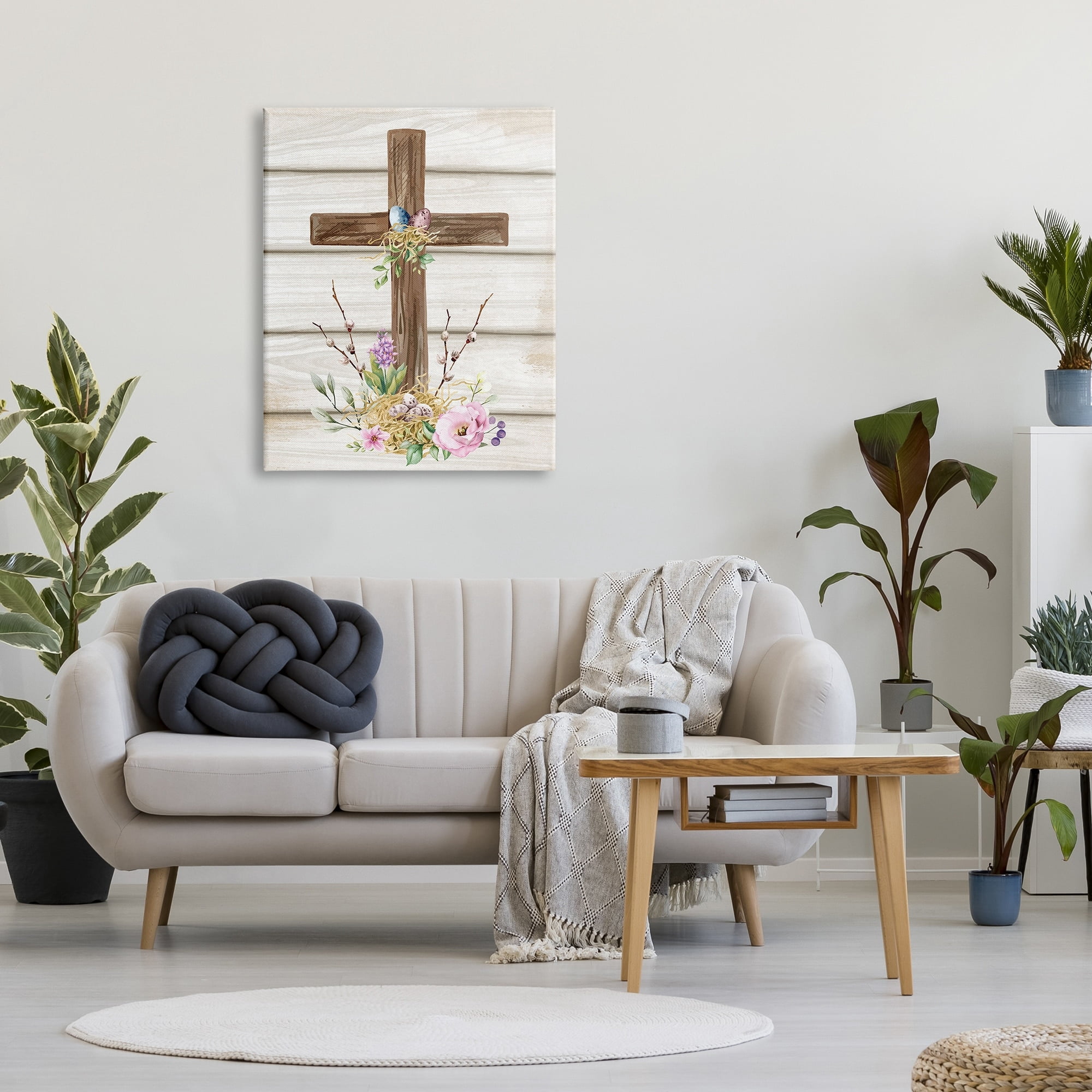 Stupell Spiritual Easter Cross Spring Blossoms Holiday Painting Gallery Wrapped Canvas Print Wall Art