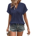 thumbnail image 3 of Women'S Summer Tops Casual V-Neck Cap Sleeve Shirt Light Crochet Textured Vest Shirt Dark Blue L, 3 of 8