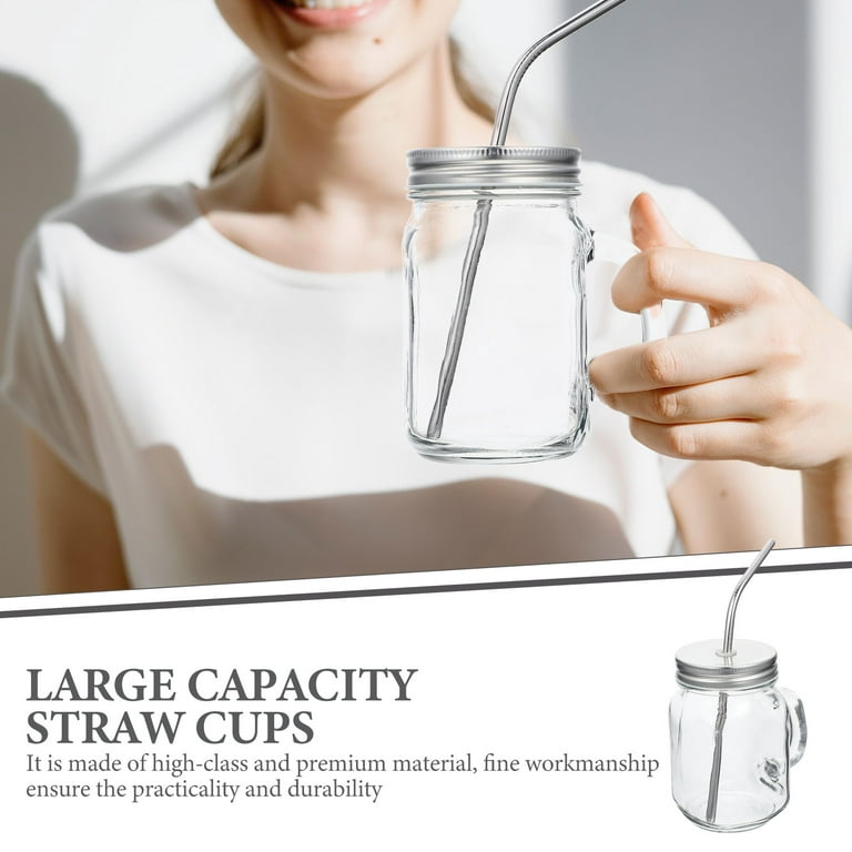 smoothie cup, mason jars with lids, transparent glass cups, large capacity straw  cups, glass coffee cup2 Sets of Mason Jars with Lid and Straw Transparent Glass  Cups Large Capacity Straw Cups 