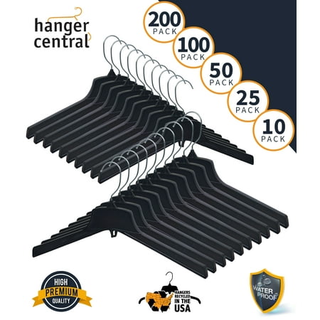 Hanger Central Recycled Black Heavy Duty Plastic Outerwear Coat Jacket Hangers with Long Polished Metal Swivel Hooks, 17 Inch, 25 Pack