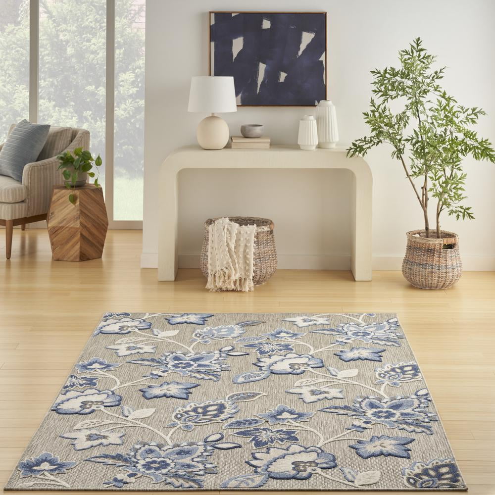Nourison Aloha Indoor/Outdoor Blue/Grey 6' x 9' Area Rug, (6x9)