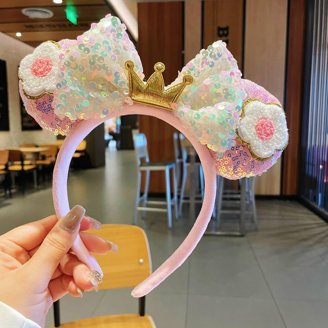 Disney Minnie Mouse Ears Sequin Headband with Glitter Pink  display picture 3