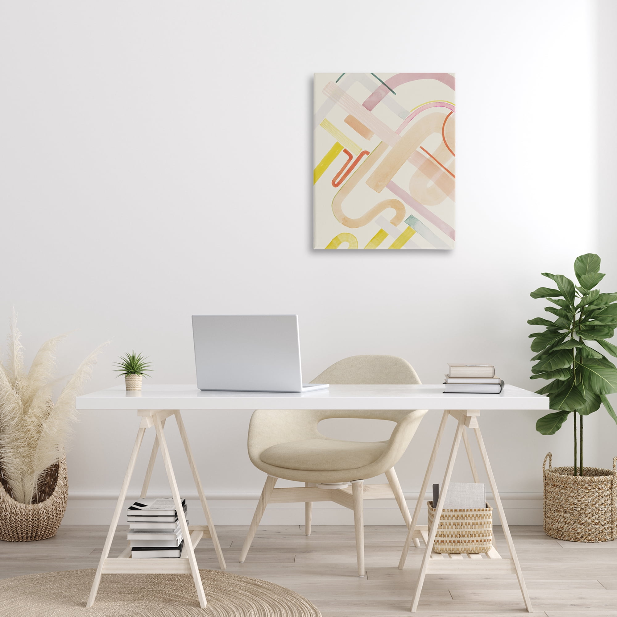 Stupell Industries Curved Forms Collage Abstract Painting Gallery Wrapped Canvas Art Print Wall Art, 24 x 30