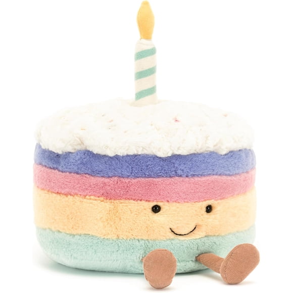 Jellycat Amuseables Rainbow Birthday Cake Jouet en Peluche, Moyen 6 Pouces - Peluche Dessert - Cadeau d'Anniversaire