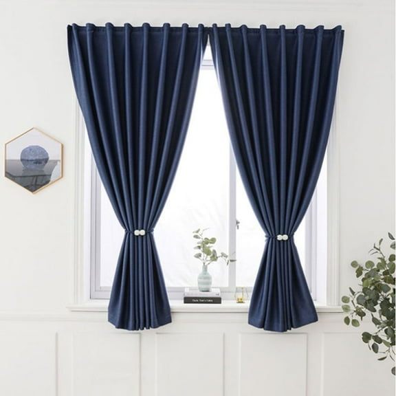 Yipa Blackout Curtains Set of 2, Self Adhesive Thermal Insulated Blackout Window Curtain Panel Pair, Energy Efficient Curtain Draperies for Privacy (Navy Blue, W 27.56 x H 39.37)
