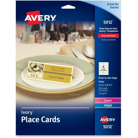 Damask Place Card - Avery®, AVE5012, Textured Place Cards, 150 / Pack, Matte White