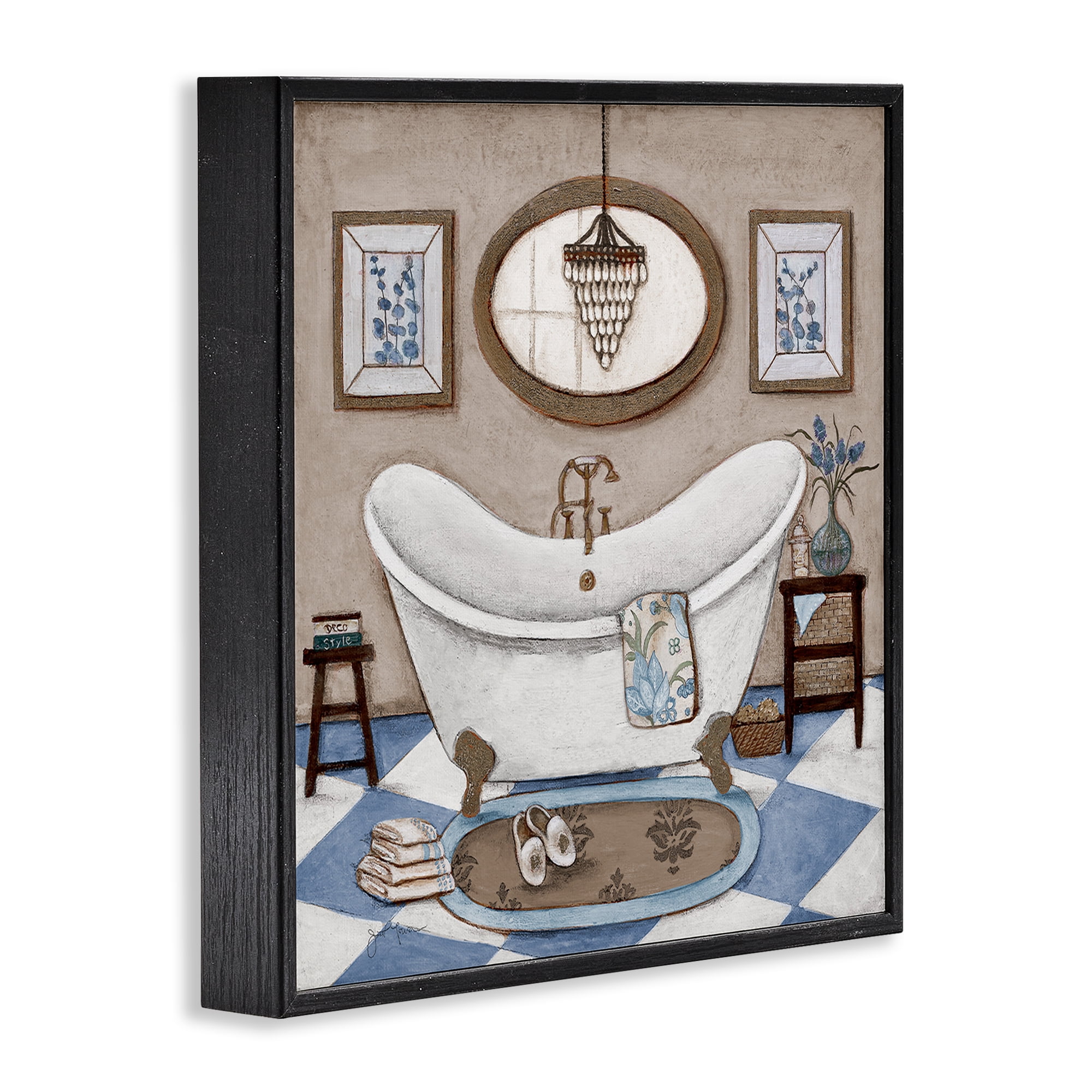Stupell Industries Checkered Relaxing Bathtub Black Framed Giclee Art, design by Janet Tava
