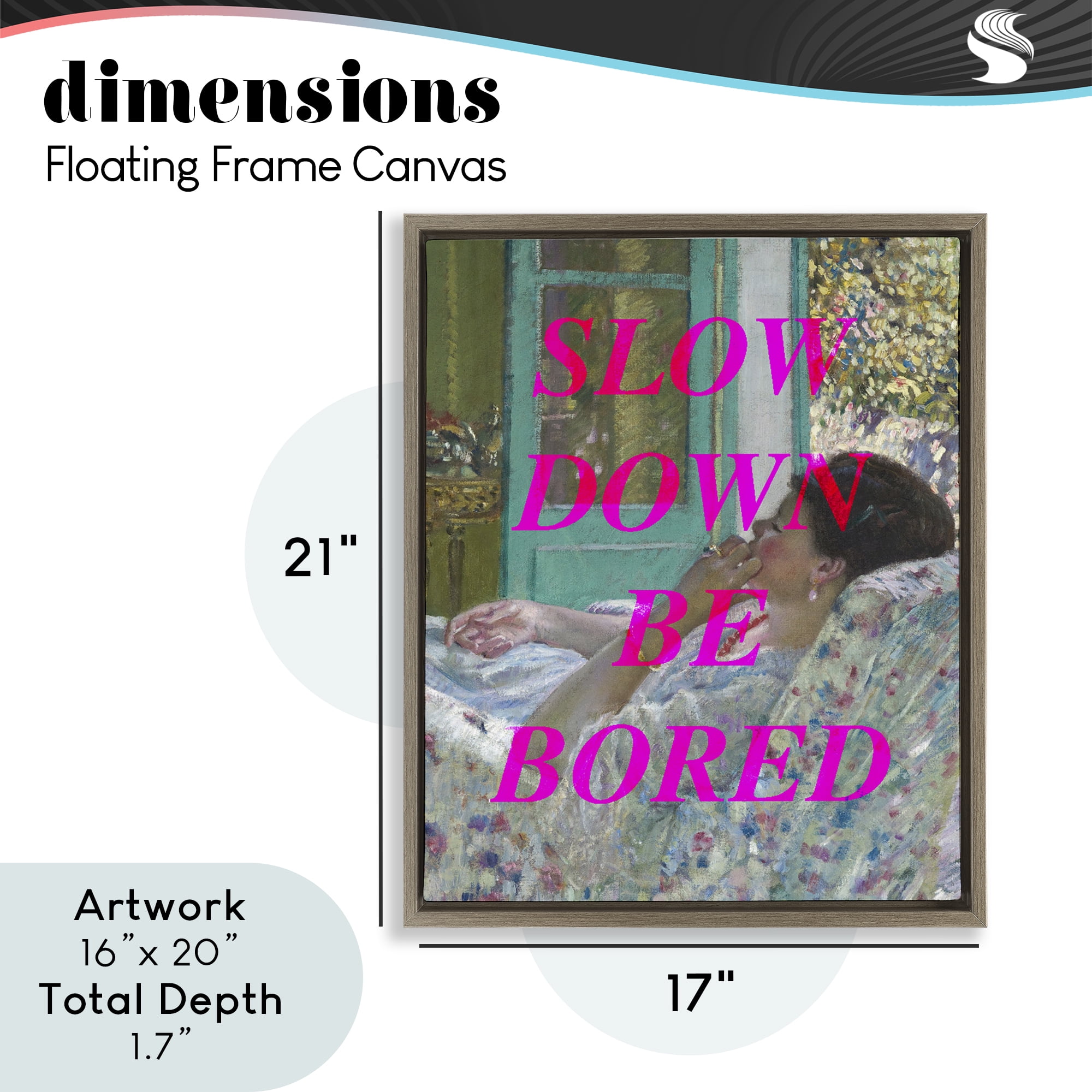 Slow Down Be Bored Classic Brown Framed Floater Canvas Wall Art, design by Lil' Rue